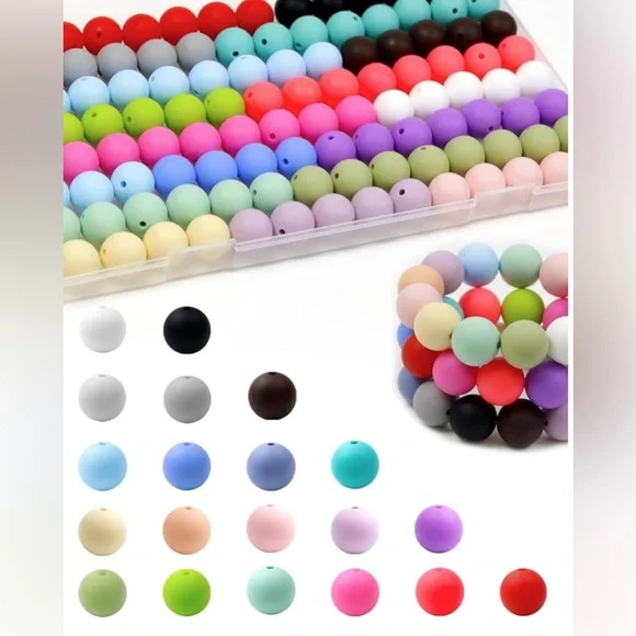DIY 30pcs Silicone Mixed Focals, Refillable ink insert, Beads, Pen Bag & Pens